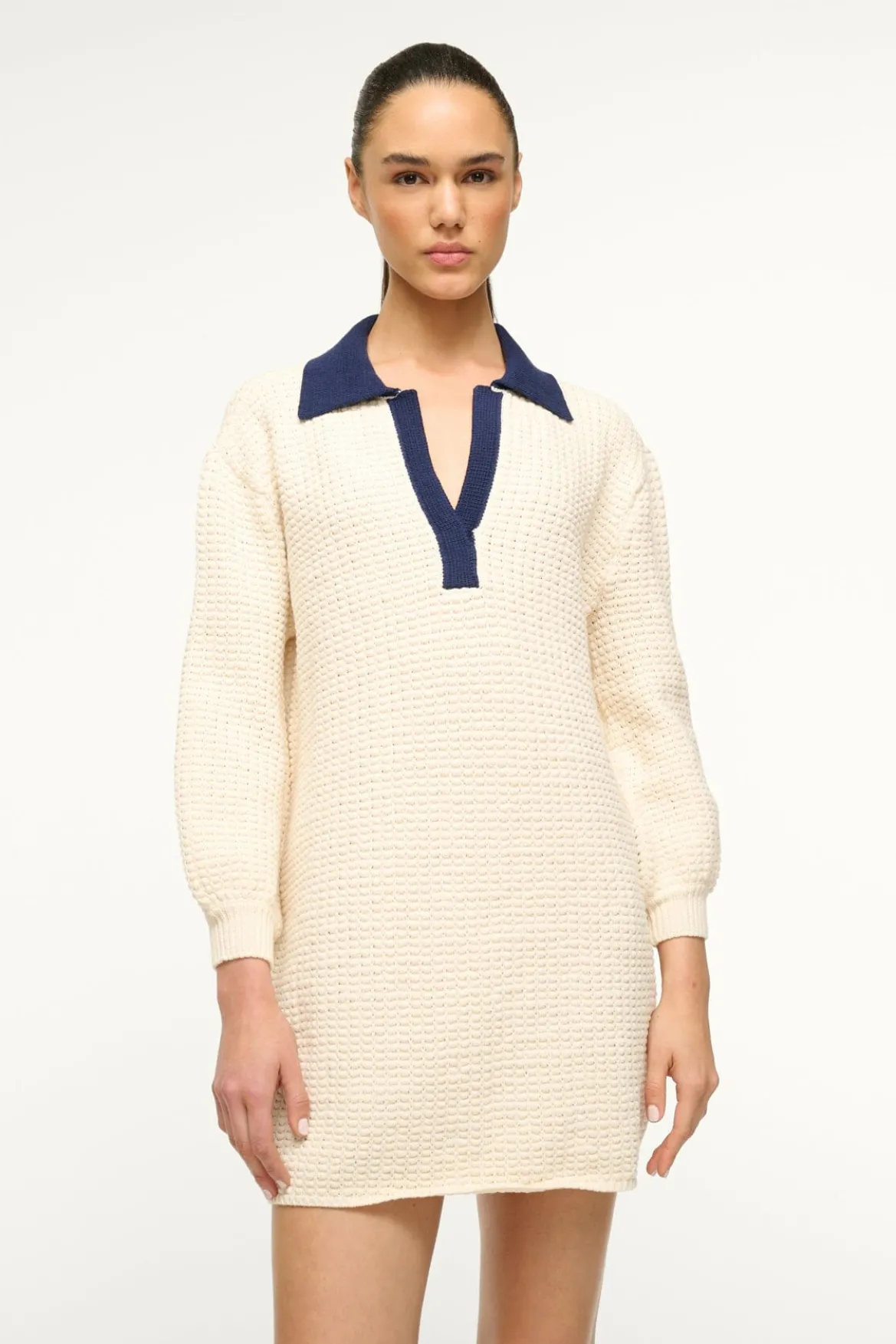 STAUD ALTEA MINI DRESS IVORY NAVY