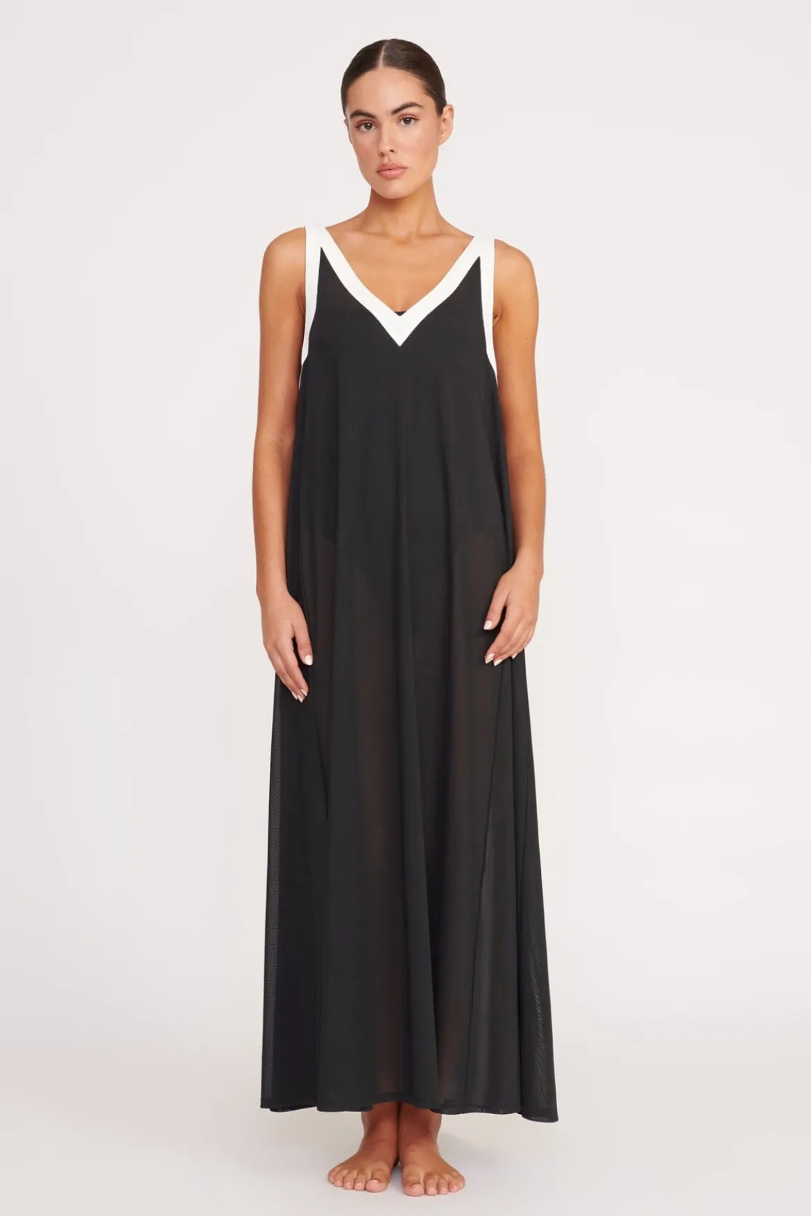 STAUD AVELINE DRESS BLACK WHITE