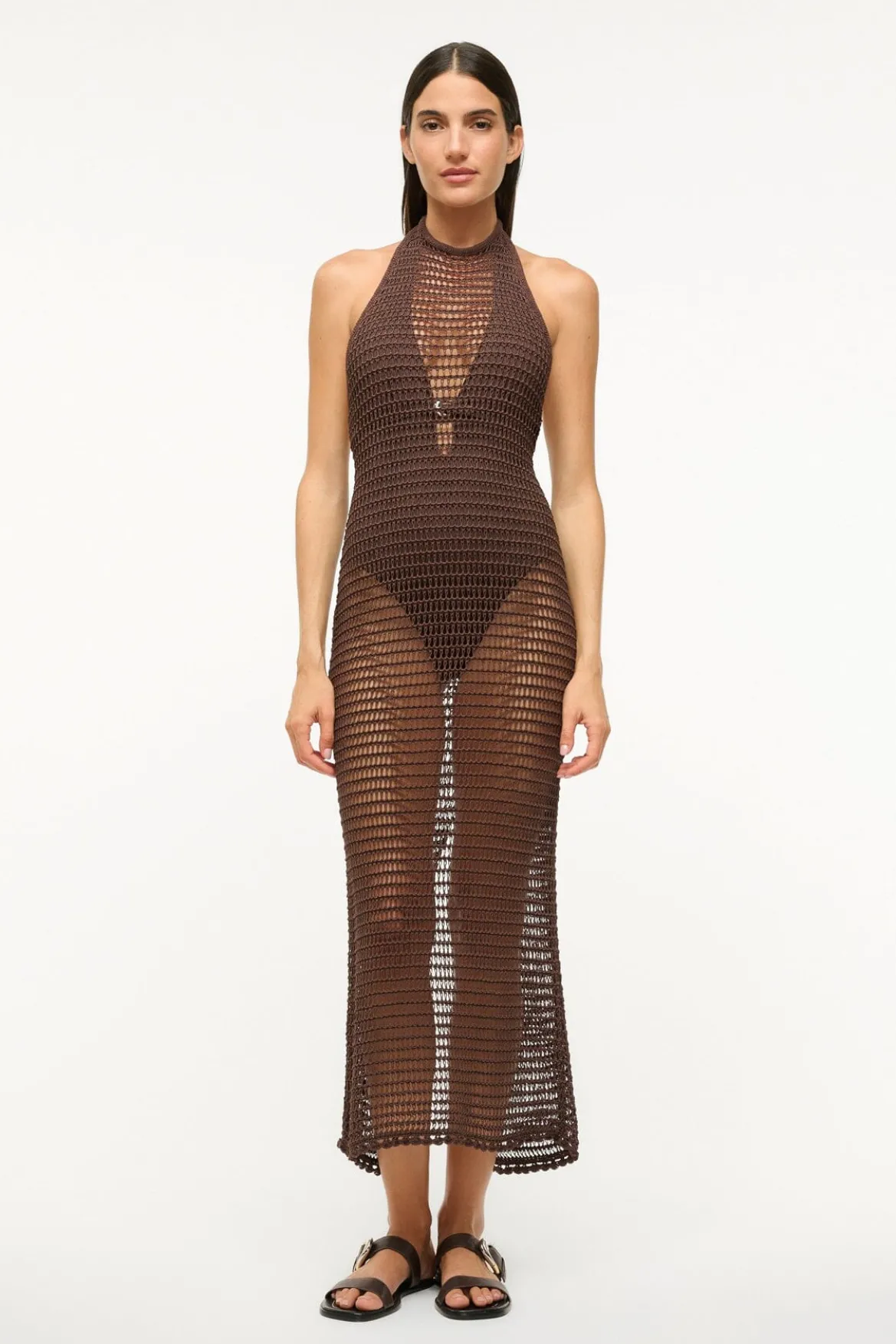 STAUD JANE DRESS DARK CHOCOLATE