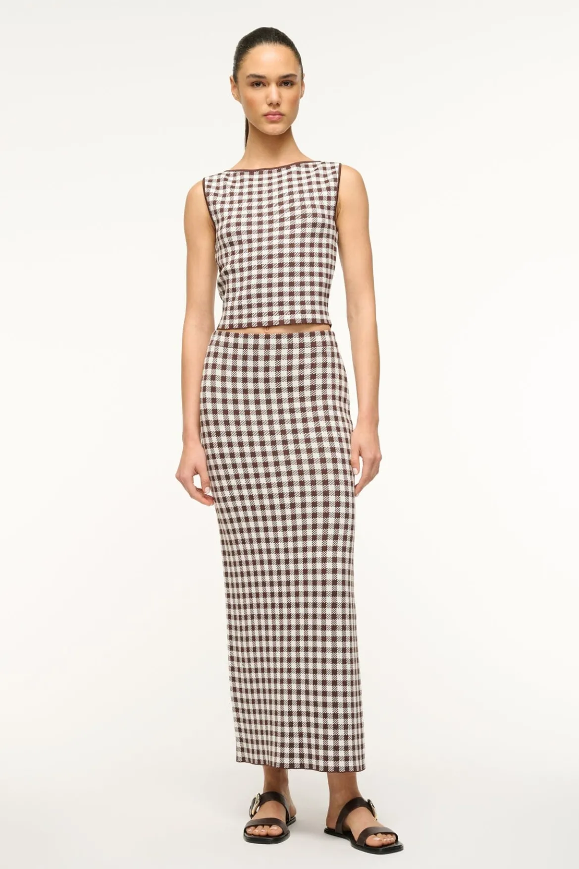 STAUD KARINA SKIRT DARK CHOCOLATE GINGHAM