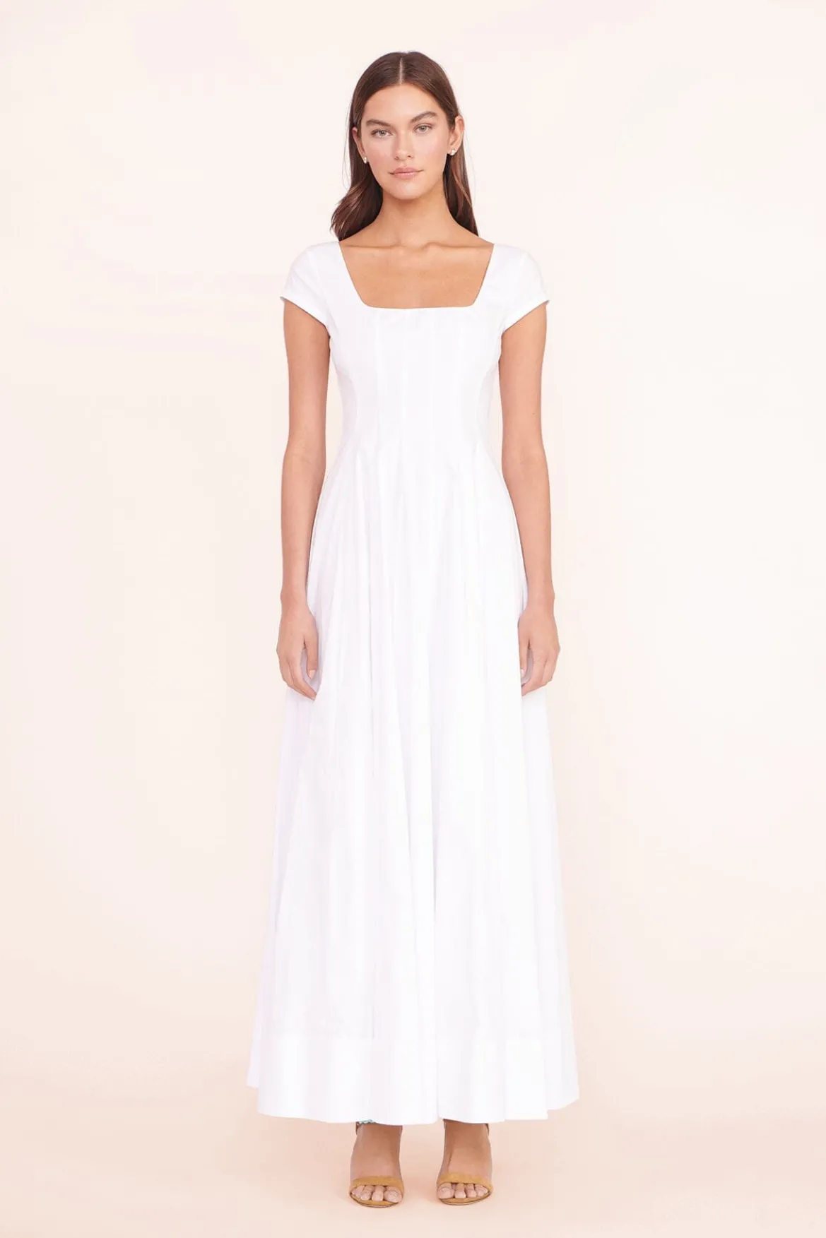 STAUD MAXI SHORT SLEEVE WELLS DRESS WHITE