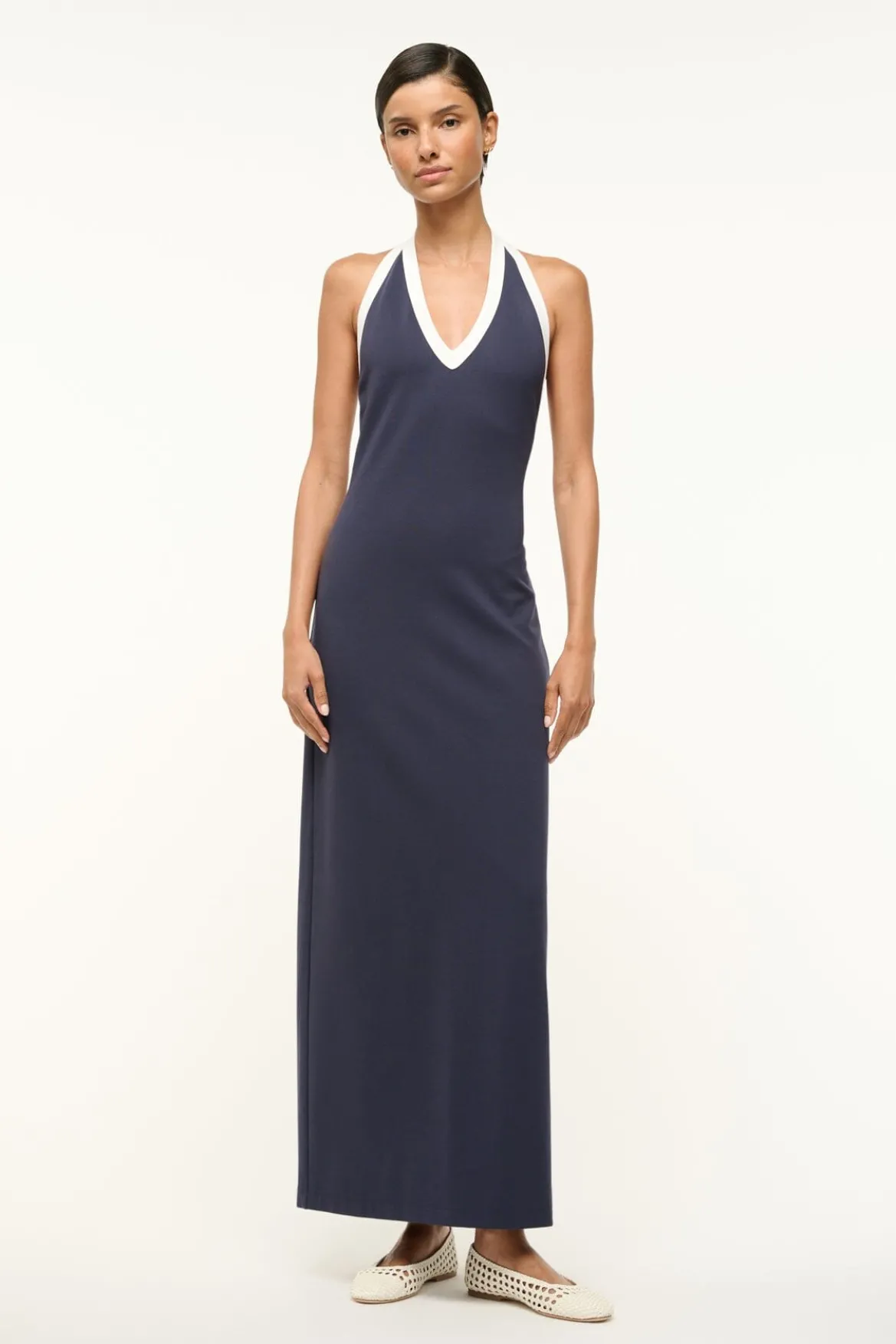 STAUD NAOMI DRESS NAVY WHITE