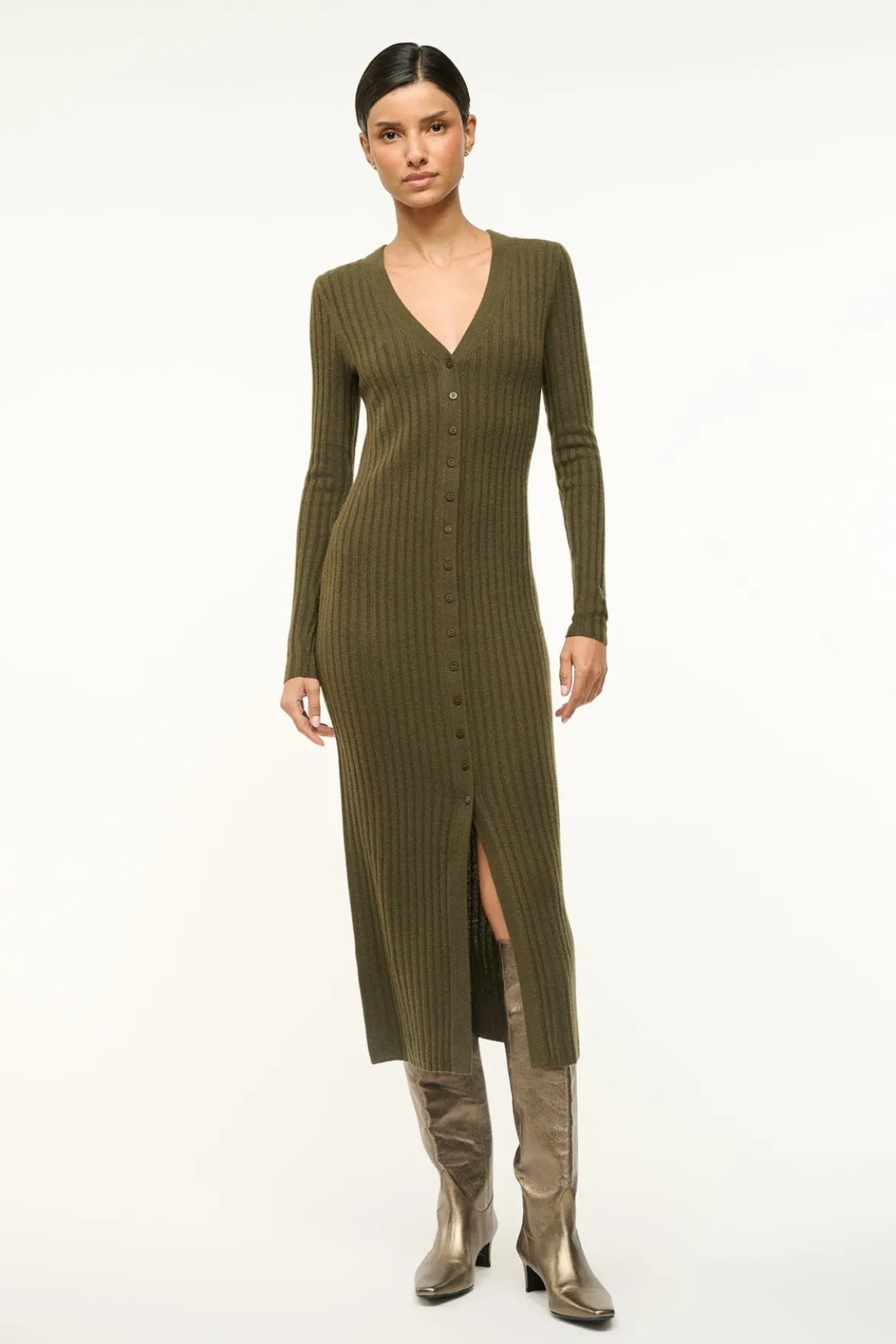 STAUD SHOKO CASHMERE SWEATER DARK OLIVE