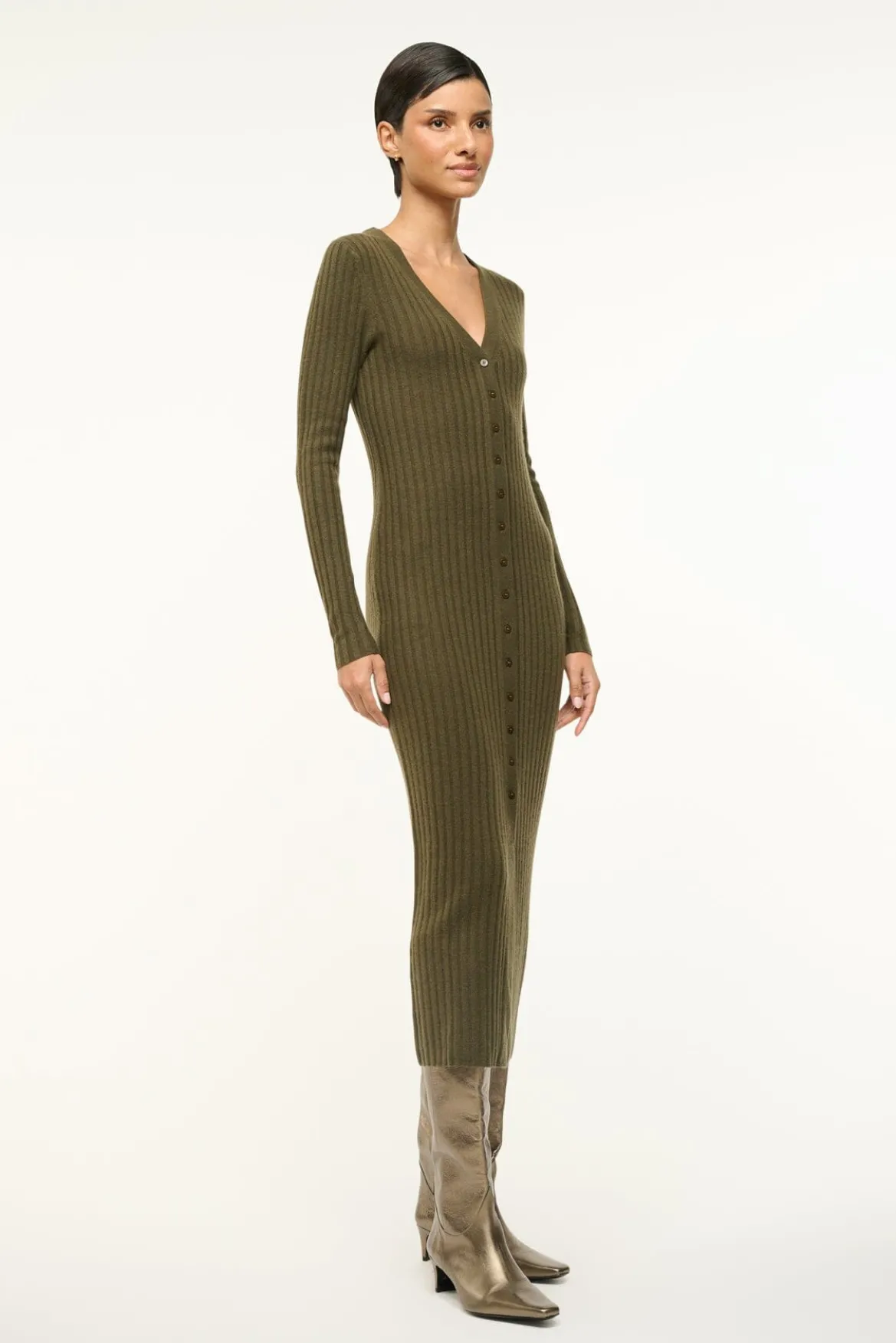 STAUD SHOKO CASHMERE SWEATER DARK OLIVE