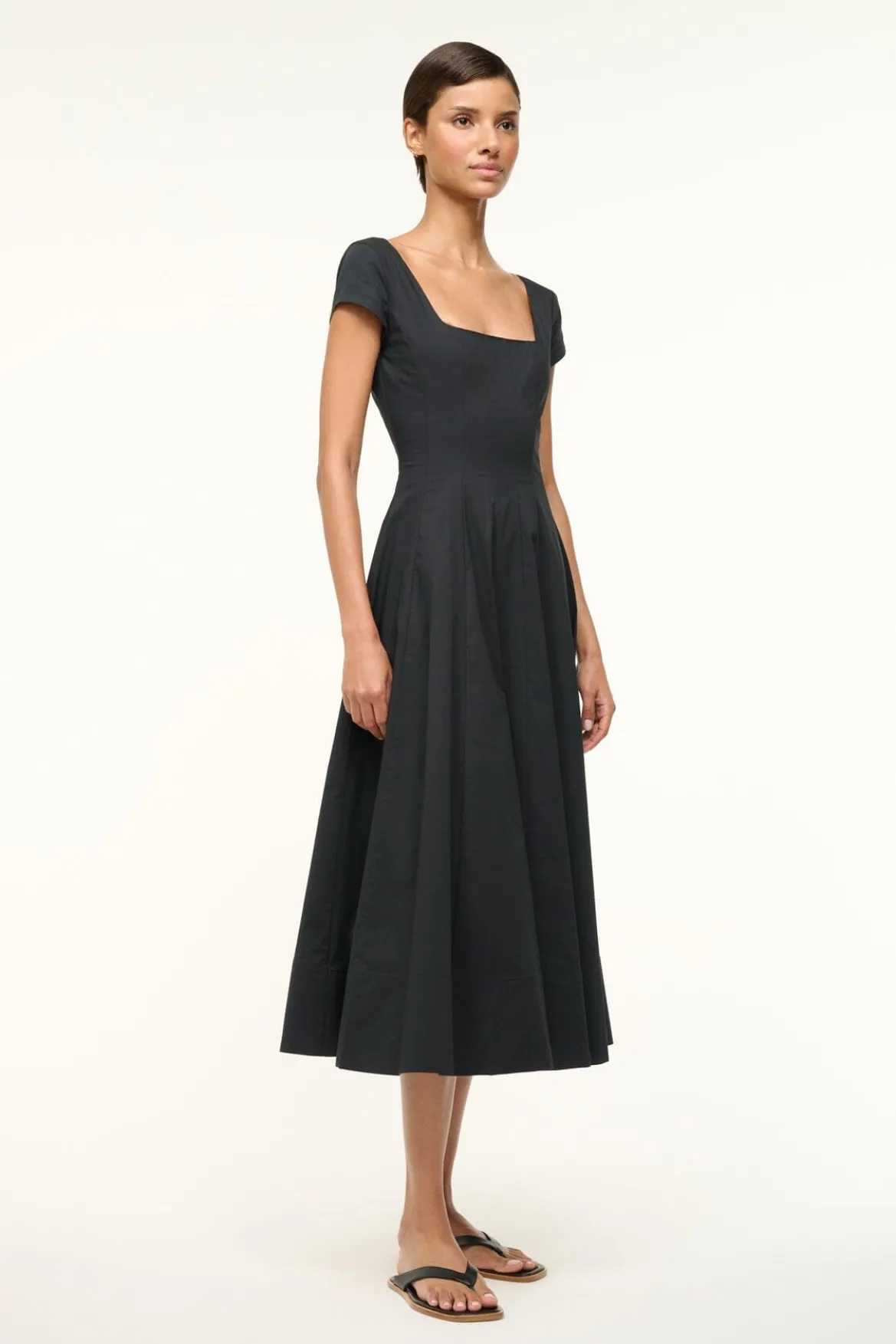STAUD SHORT SLEEVE WELLS DRESS BLACK