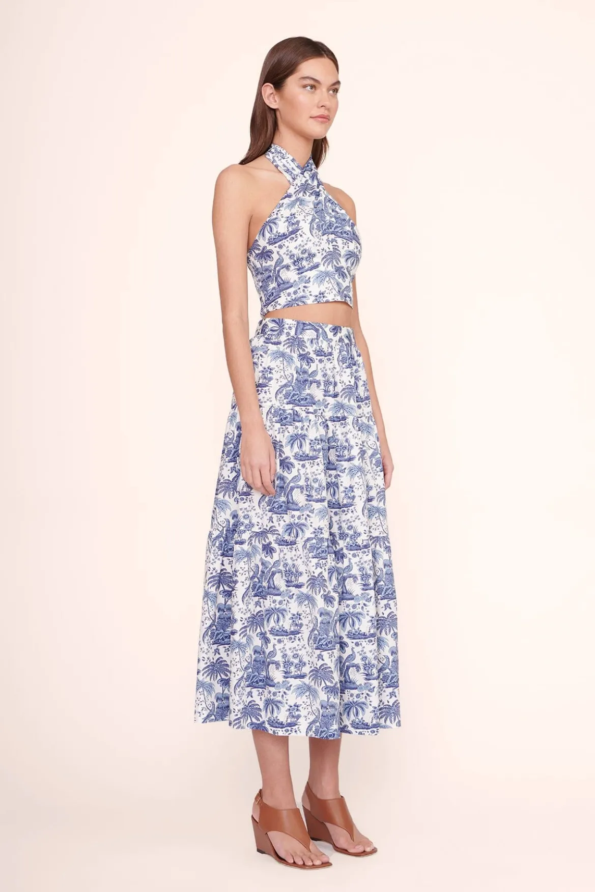 STAUD SMOCKED KAI TOP BLUE TOILE