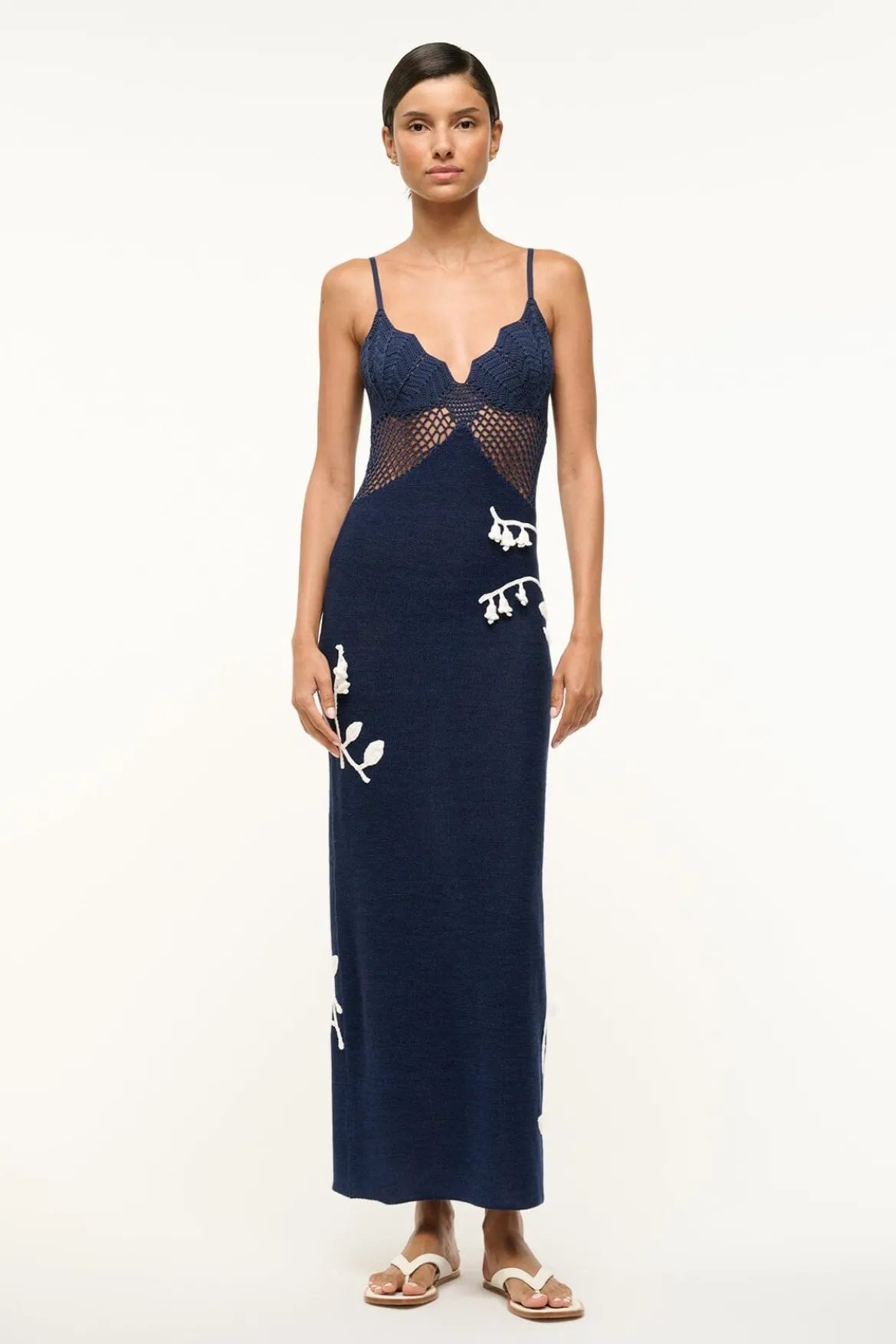 STAUD TARA DRESS NAVY WHITE