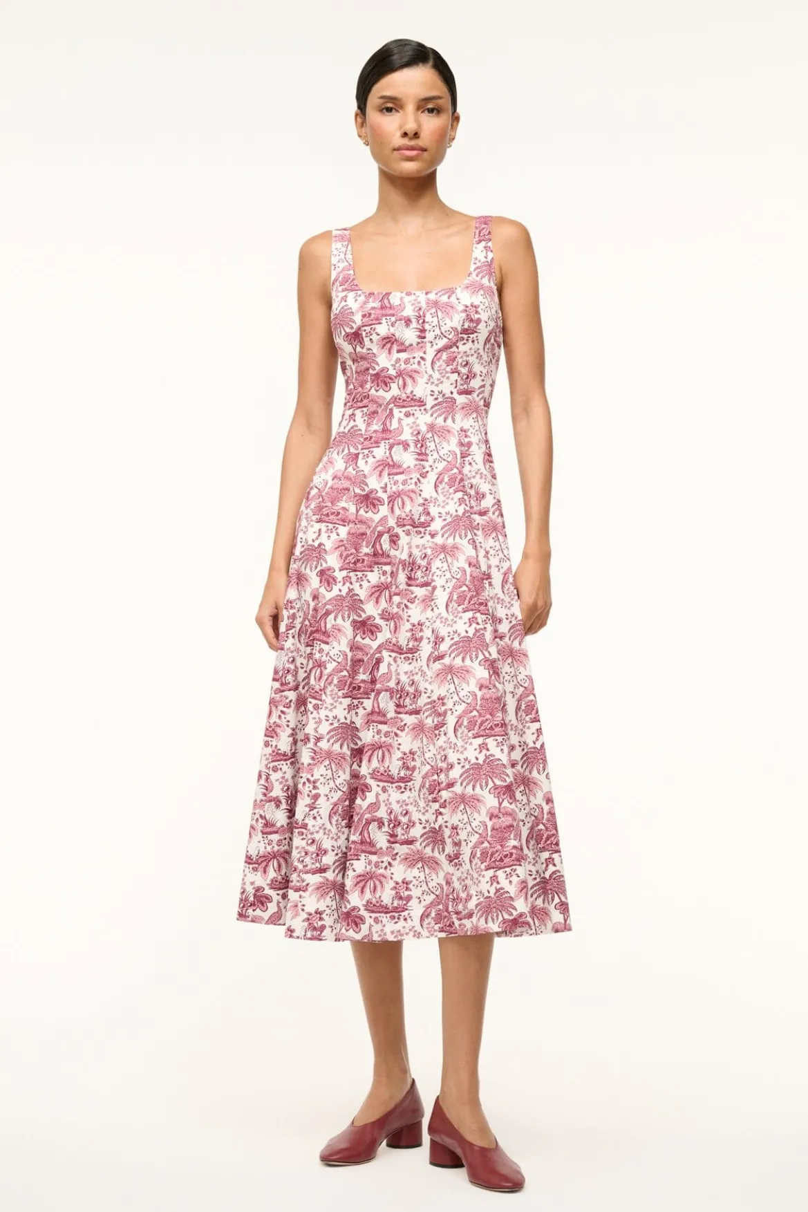 STAUD WELLS DRESS BORDEAUX TOILE